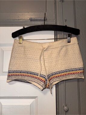aerie Cream Knit Drawstring Shorts with Blue, Red & Yellow Stripe size small